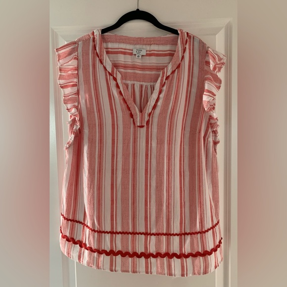 Crown & Ivy 2X Red and White Striped Ruffled‎ Top Flowy Boho Casual 0084 - Picture 1 of 9